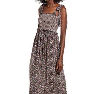 Smocked Tie-Strap Floral Maxi Dress
